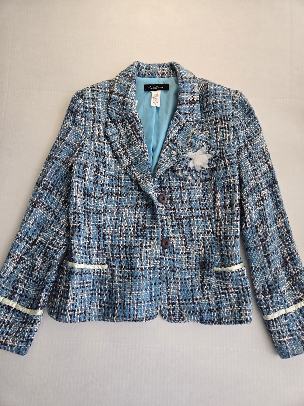 Central Park Blue Tweed Vintage Women's Blazer Jacket Size 6 - NEW